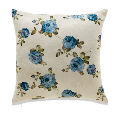 Blue Roses On White Pillow Cover
