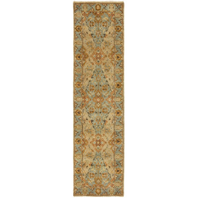 Oriental Hand Knotted Wool Beige, Blue and Rust Area Rug
