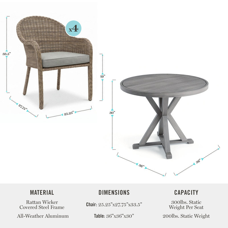 Table de bout à tréteaux Martha Stewart Bedford avec 4 chaises empilables en rotin