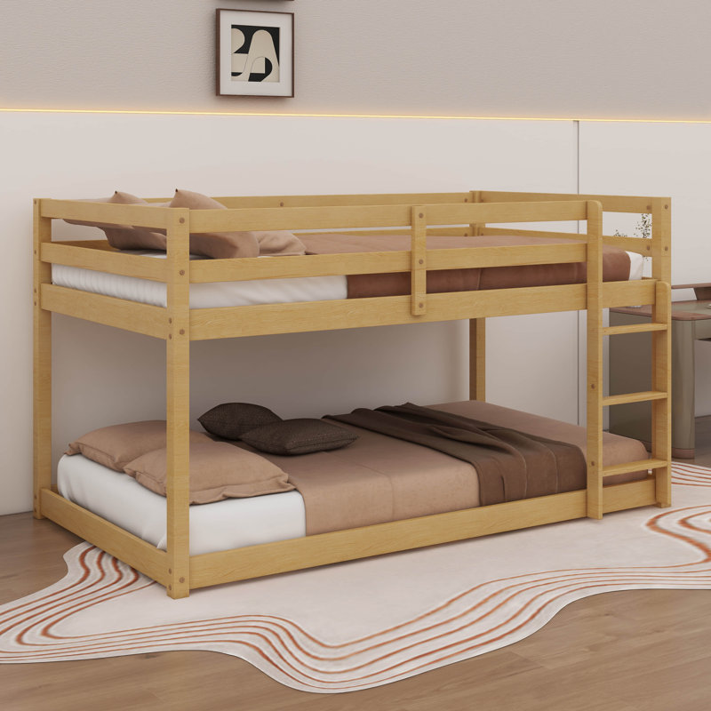 Lit superposé simple au-dessus d'un lit simple en bois d'hévéa avec échelle, Naturel