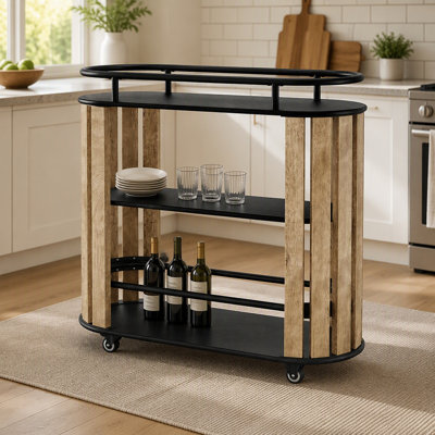 35.43-Inch 3-Tier Bar Cart with Wheels and Metal Frame, Industrial Rolling Serving Cart for Kitchen