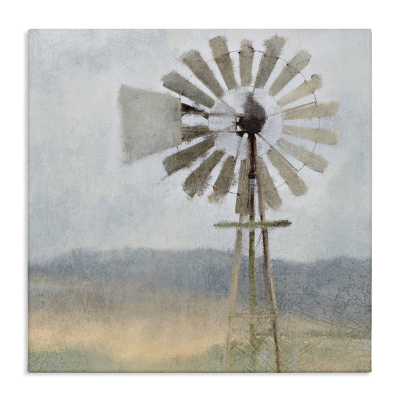 «Neutral Blue Windmill Breeze Farmyard» par Kimberly Allen, impression, H 17 po x l 17 po