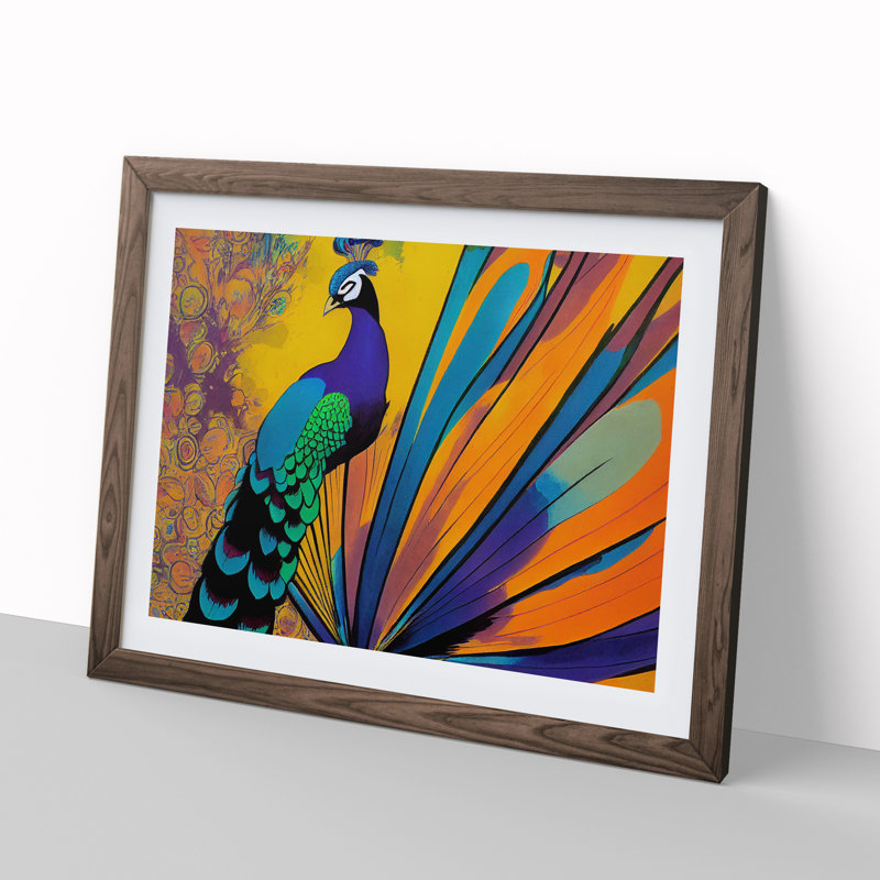 Exclusive Peacock Abstract - Framed Print, 25cm H x 34cm W x 2cm D, Walnut