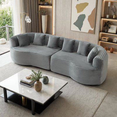 Oversized Modern Curved Sectional Sofa With 6 Pillows, Deep Seat Memory Foam Couch For Living Room