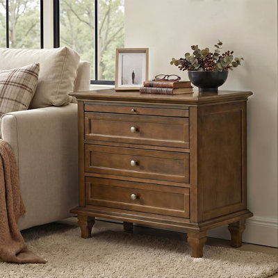3-Drawer Traditional End Table with Charging Station and Pull-out Shelf 