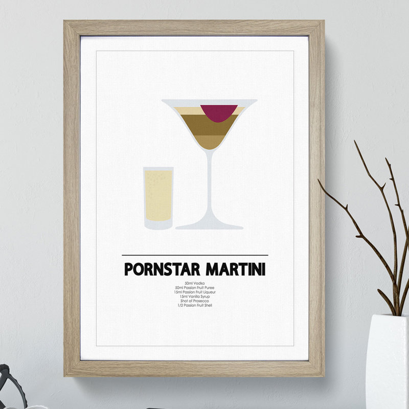 Pornstar Martini Cocktail - Picture Frame Typography, 90cm H x 65cm W x 2cm D, Walnut Framed