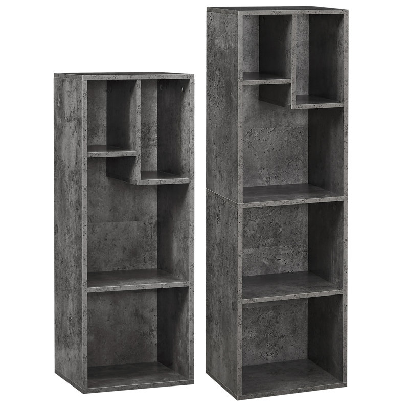 9-Cube Narrow Gray Bookcase, Small Storage Cabinet with Open Shelves, Bookcase Set of 2, Gray