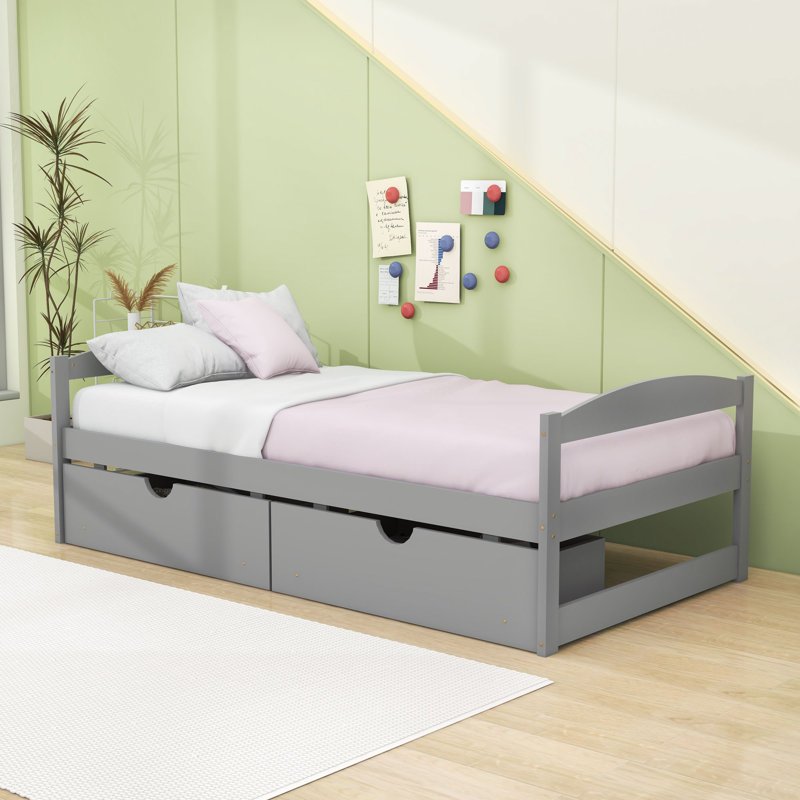 Lit plateforme simple avec 2 tiroirs Yolanthe, gris