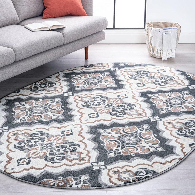 Tapis gris tissé à la machine Tinsman, Ovale 5 pi 3 po x 7 pi 3 po