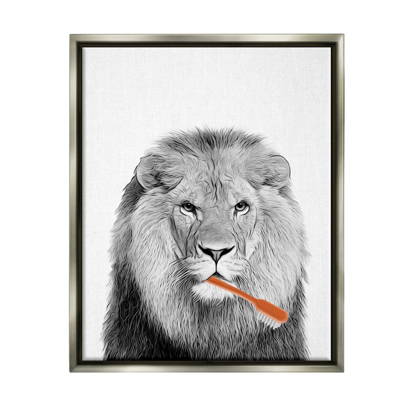 «Stupell Industries Lion Br brossant les dents», art mural sur toile flottante par Annalisa Latella