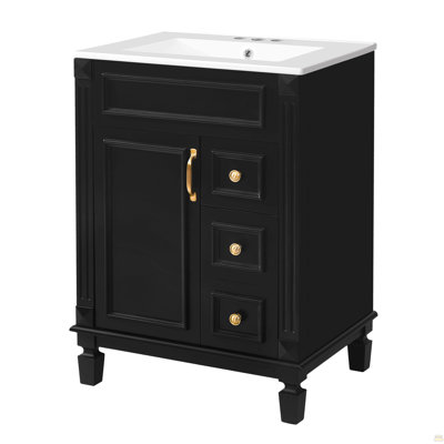 Meuble-lavabo 24 po avec lavabo en céramique, petite armoire de salle de bain moderne, 2 tiroirs et tablette réglable
