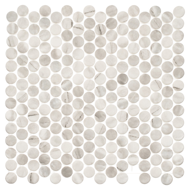 Muse 1-in. Penny Round Marble Look Glossy Glass Pool, Shower and Wall Tile, Hera