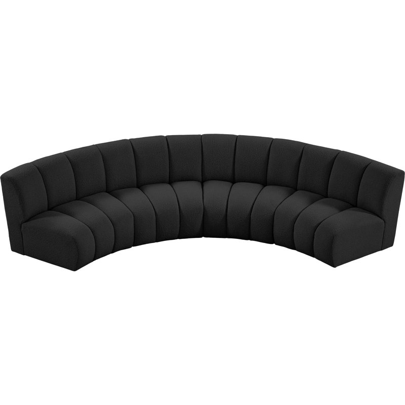 Izen Upholstered Curved Sectional Symmetrical, Black Boucle Fabric