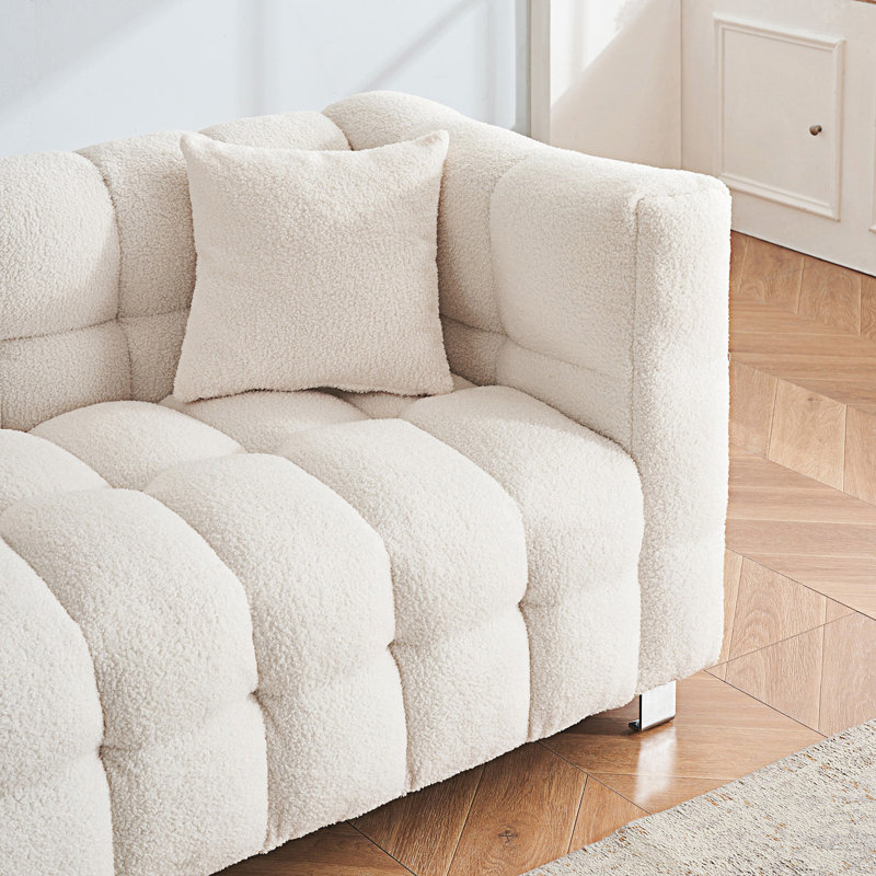 Upholstered Sofa, Beige Polyester Blend, 28" H x 80" W x 29" D