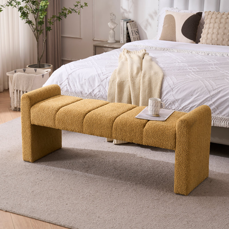 Laytona 54" Boucle Upholstered Bench with Arm and Channel Tufted, Mustard