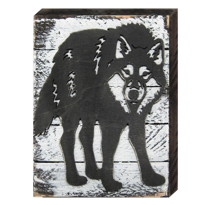 Décoration murale solitaire loup, H 18 po x l 12 po x P 1,5 po