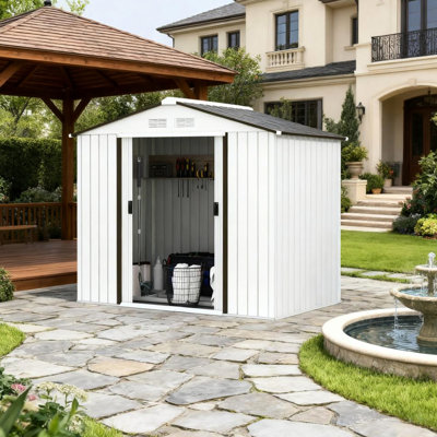 Abri de jardin blanc, ensemble de fondation, 4 évents, 2 portes coulissantes, L 6,7 pi x l 3,8 pi H H 6,1 pi, corrosion, toit incliné pour l'équipement de jardinage, métal à assemblage rapide idéal pour les outils extérieurs, conception