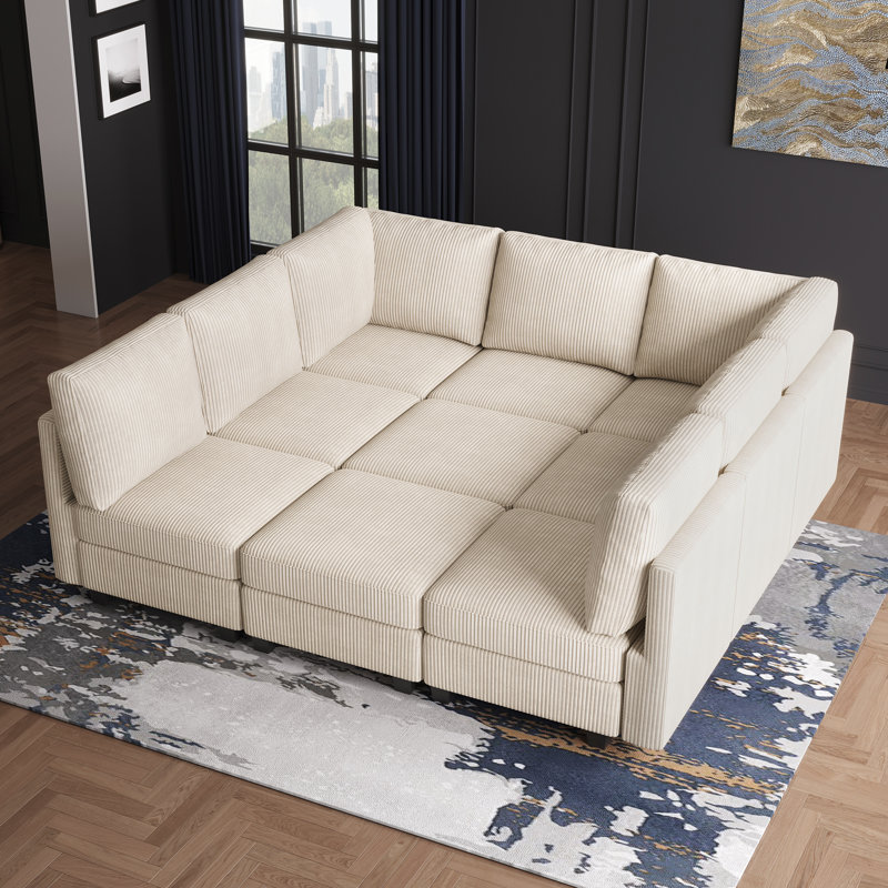 Canapé modulaire avec espace de rangement Corduroy Sleeper, Velours côtelé beige