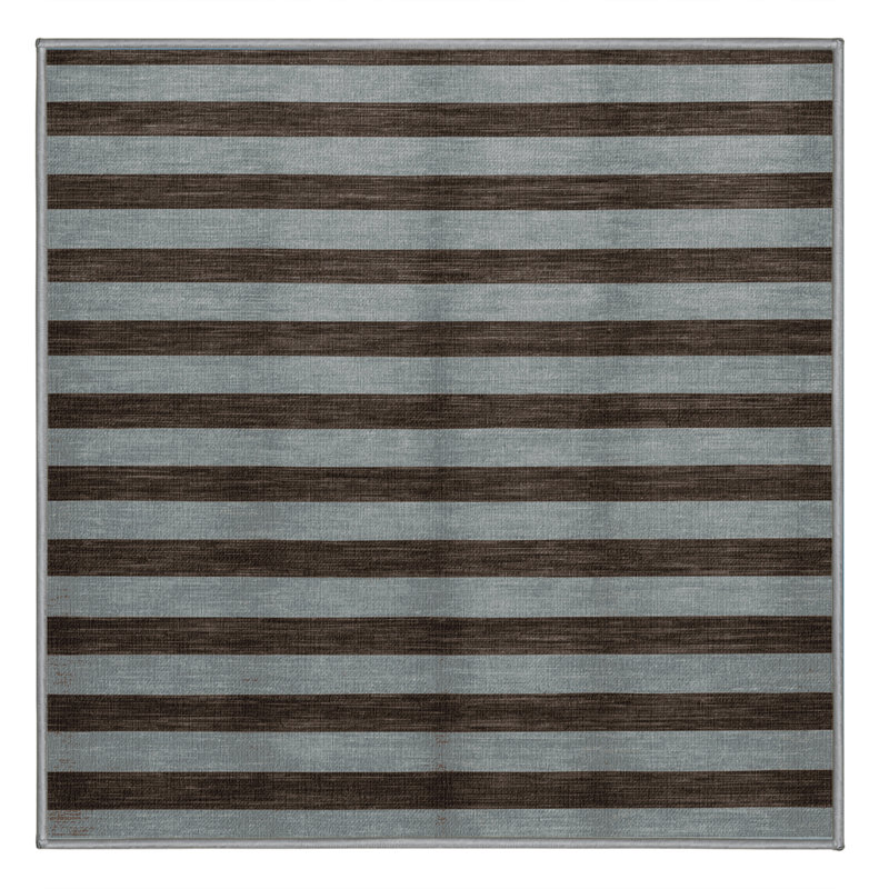 Machine Washable Horizontal Stripes Grey Area Rug, Square 4'