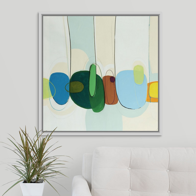 « bubbleed over », peinture sur toile, Cadre flottant blanc, H 31,7 po x l 31,7 po x P 1,75 po