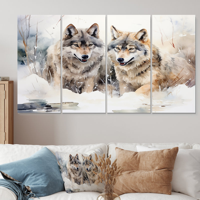«Forest Wolves In Winter Landscape - Wolf», 4 pièces, H 28 po x l 48 po