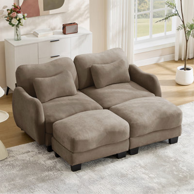 Chenille Supportive Loveseat Sofa with Delicate Waist Pillow and Movable Ottoman,Ergonomic Curve Design,  Easy to Assemble Modular Couch for Living Room Office