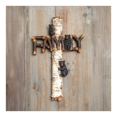  Woodland Black Bear Wall Cross Rustic Cabin Faith Wall Decor 13.4"L