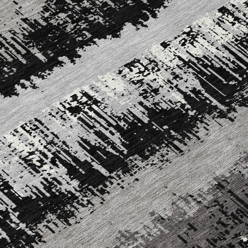 Nyelle Black Washable Indoor-Outdoor Rug - , 5' x 7'6"