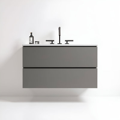 Meuble-lavabo simple 30 po avec trop-plein en céramique avec trop-plein Derrance, pré-assemblé
