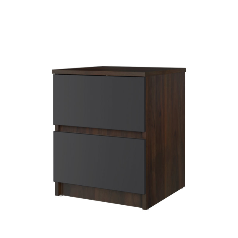 15,74 po Table de bout rectangulaire en bois noyer et gris avec 2 tiroirs, Plateau de table brun / base grise