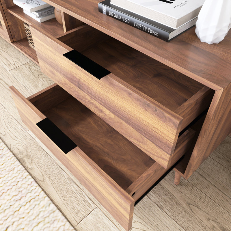 Meuble télé en bois pour téléviseur de 75 po ou moins avec portes en verre