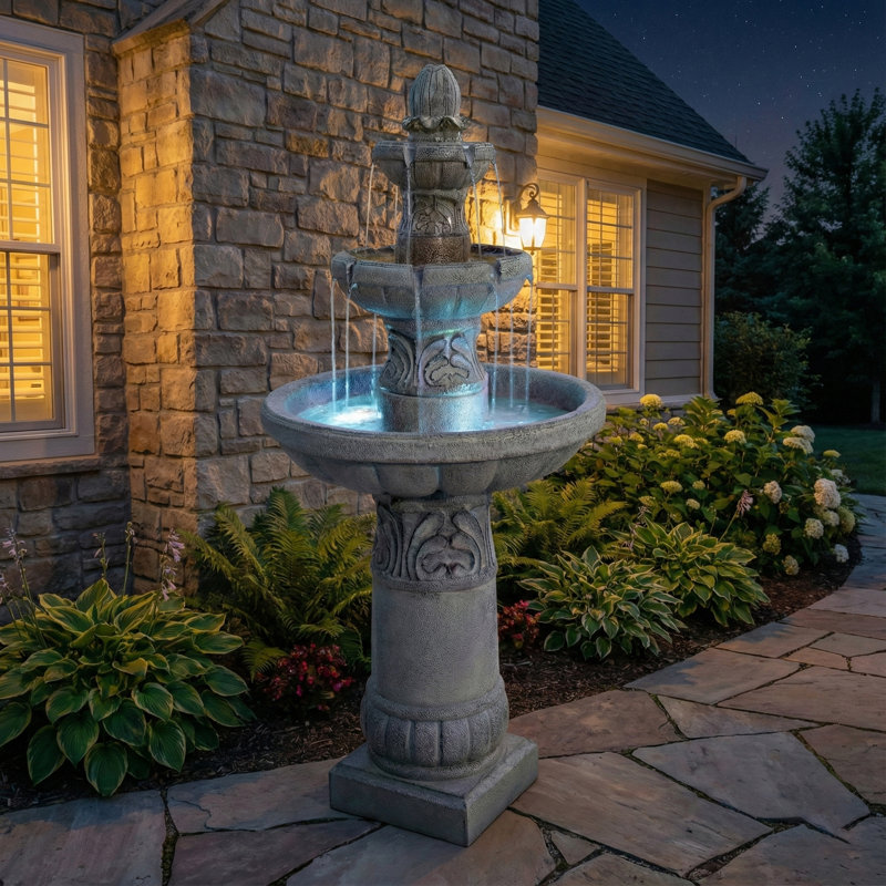 3-Tier Floor Fountain, Outdoor Garden Led Fountains & Waterfalls