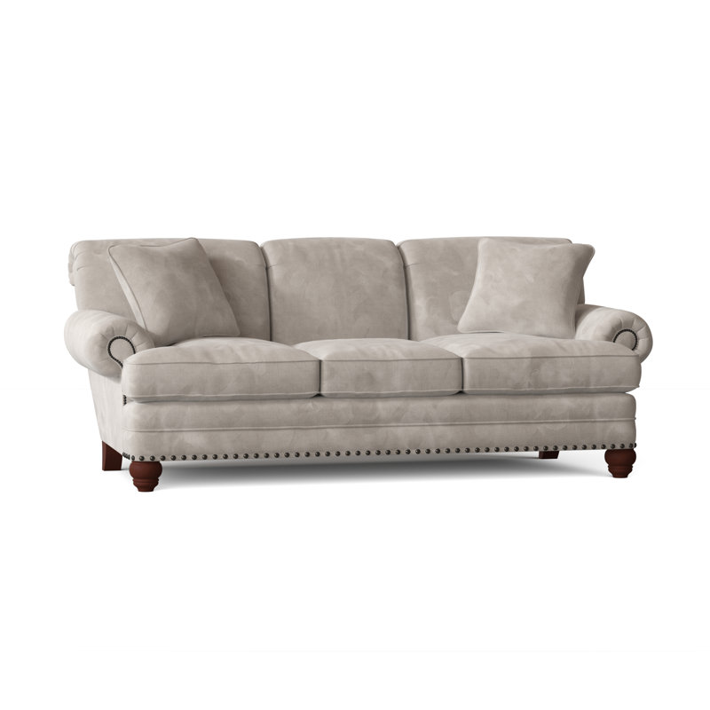 Spratt Upholstered 88'' Sofa, Tweetie 7 Tan Performance Velvet, Manhattan, Dark Brass