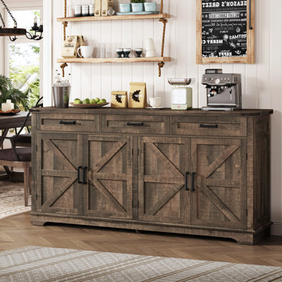 Grands buffets de cuisine de campagne 61,02 po, armoires de style campagnard avec rangement, bar à vin pour salon