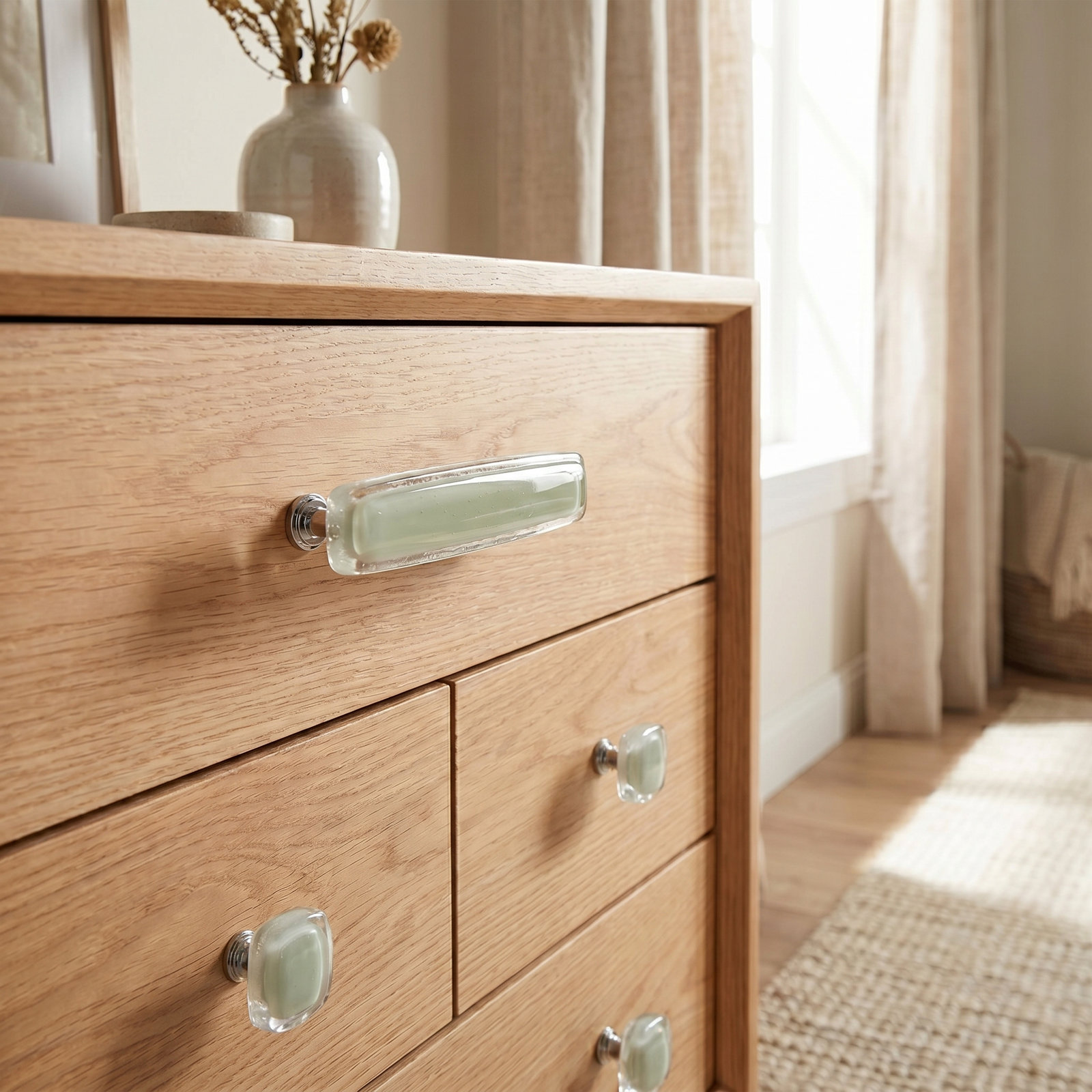 Reflective Rectangular Cabinet Knob, Satin Nickel, Spruce Green