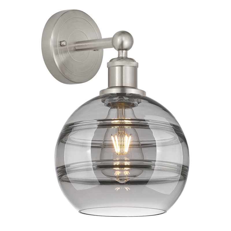Applique murale 8 lumières Edison Bienes, Nickel satiné, Gris fumée clair, H 12,13 po x l 8 po x P 8,5 po