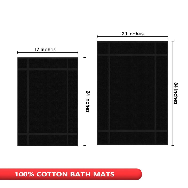  100% Cotton Highly Absorbent Bath Mat for Bathroom Floor, Black
