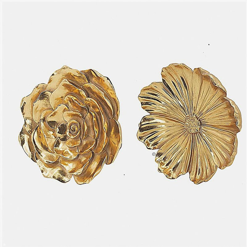 S/2 Gold Rose Hanging Wall Accents, H 12 po x l 23,2 po x P 2,5 po
