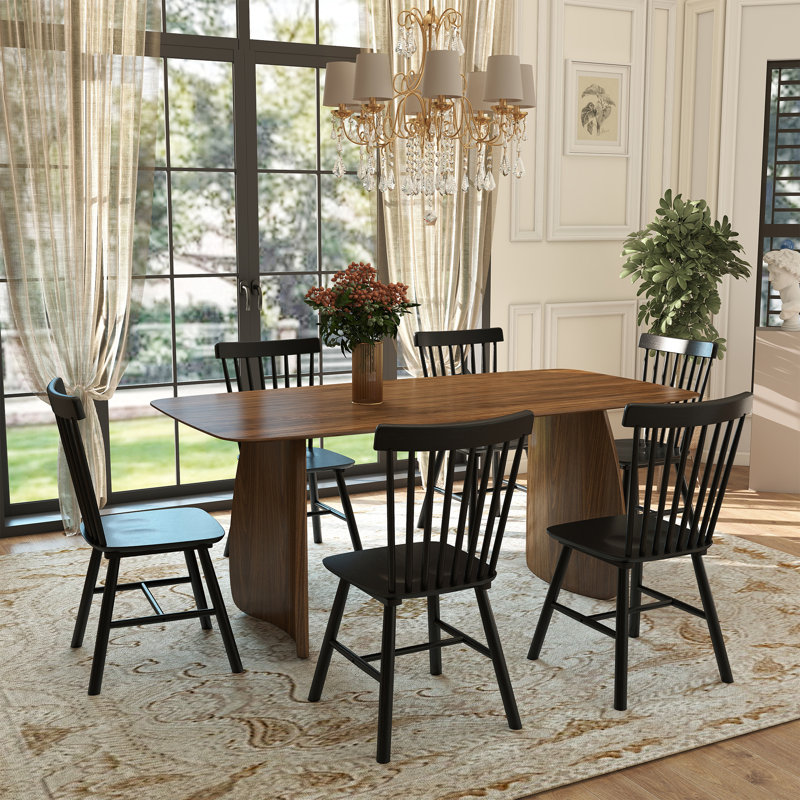 Ensemble de table de salle à manger moderne, Noir, 7 pièces : table, 6 chaises, Noyer