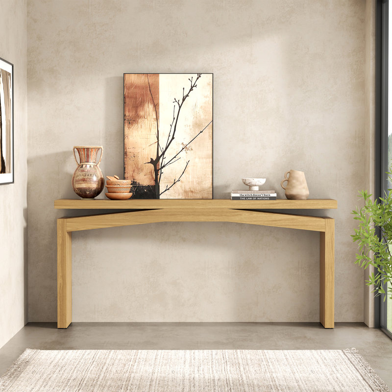 63-Inch Wood Console Sofa Table For Entryway Living Room, Light Brown