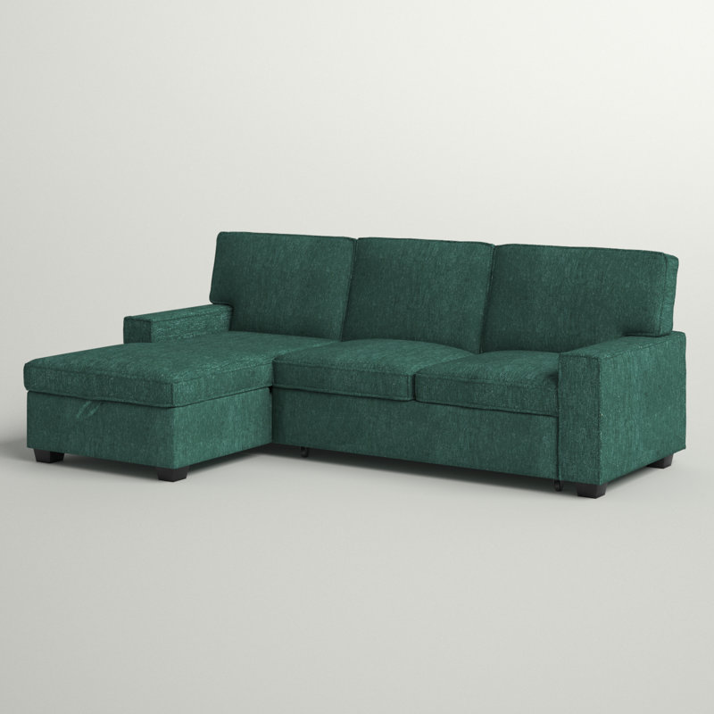 Canapé-lit modulaire coulissant avec méridienne 3 pièces Yates, Polyester bleu sarcelle