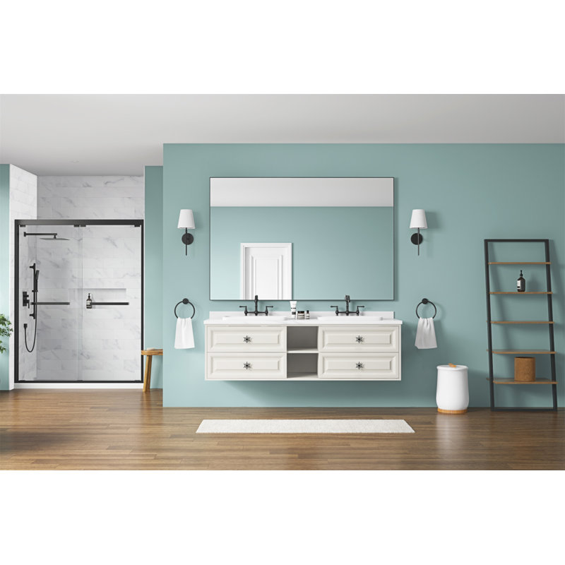Miroir de salle de bain 84 po x 48 po avec cadre en aluminium, miroir mural rectangulaire, Noir mat