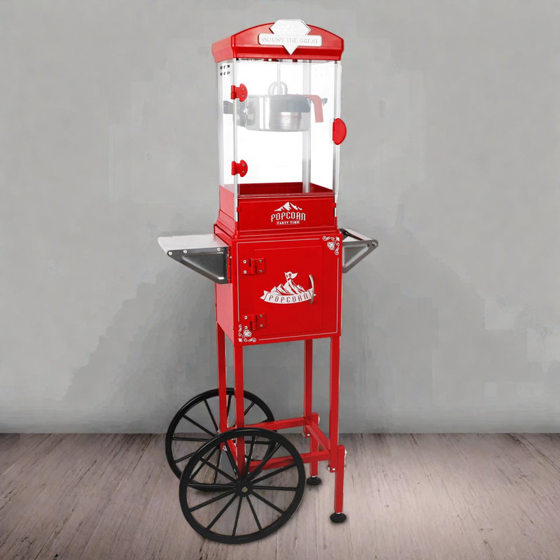 Machine à maïs soufflé avec chariot et bouilloire 10 oz pour cinéma maison, Rouge