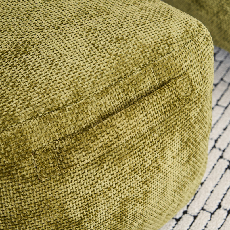 Fauteuil à billes avec repose-pieds, Chenille vert olive