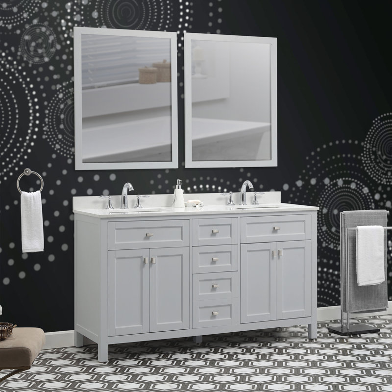 Ensemble de meuble-lavabo double 60 po Juniper, Gris colombe