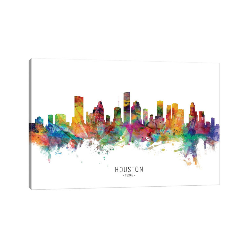 Houston Texas Skyline par Michael Tompsett-impression d’art graphique, Pas de tapis, H 40 po x l 60 po x 1,5 po, Toile tendue