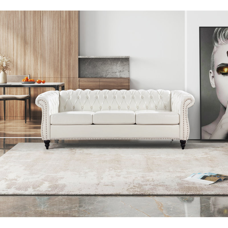 Canapé capitonné Chesterfield, Similicuir blanc