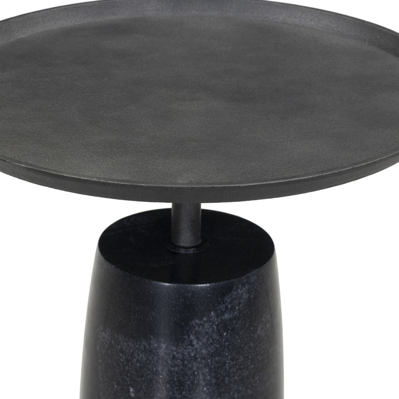 Cronos End Table, Hammered Gray, Polished Black Marble