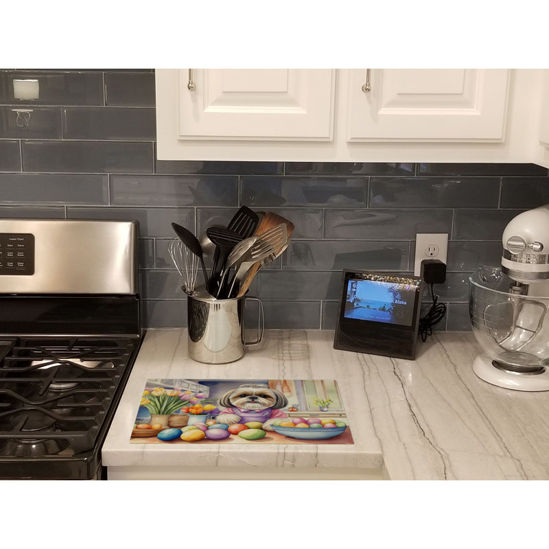 Decorating Easter Shih Tzu Glass Cutting Board