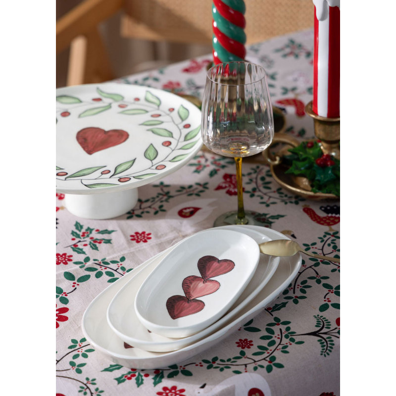 Ensemble de 4 pièces élégantes, blanc et rouge, 8,3 x 4,7 x 1,2 pouces | 100% céramique, va au lave-vaisselle | Parfait pour recevoir et servir, design élégant pour toute occasion, idéal pour la maison et la cuisine
